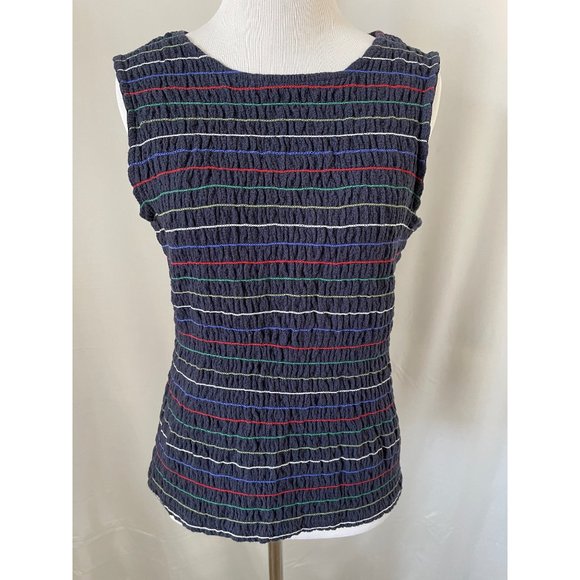 Christopher and Banks Tops - Christopher & Banks Blue Multi-Color Striped Crinkle Stretch Sleeveless/Tank Top